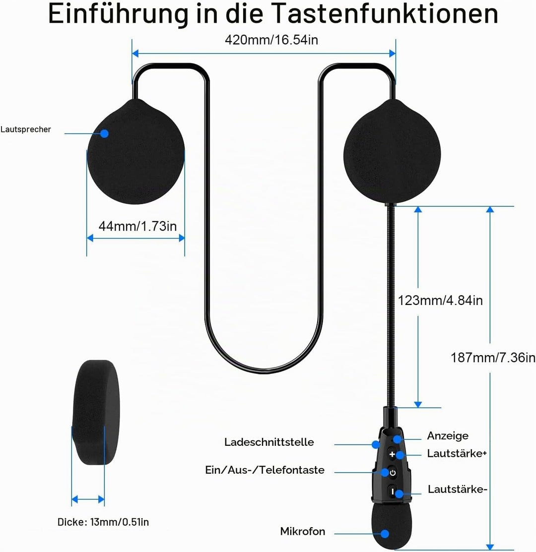 QSPORTPEAK Motorrad Helm Bluetooth 5.1 Headset, E1+ mit CVC-Geräuschunterdrückung Funktion und 3D-So