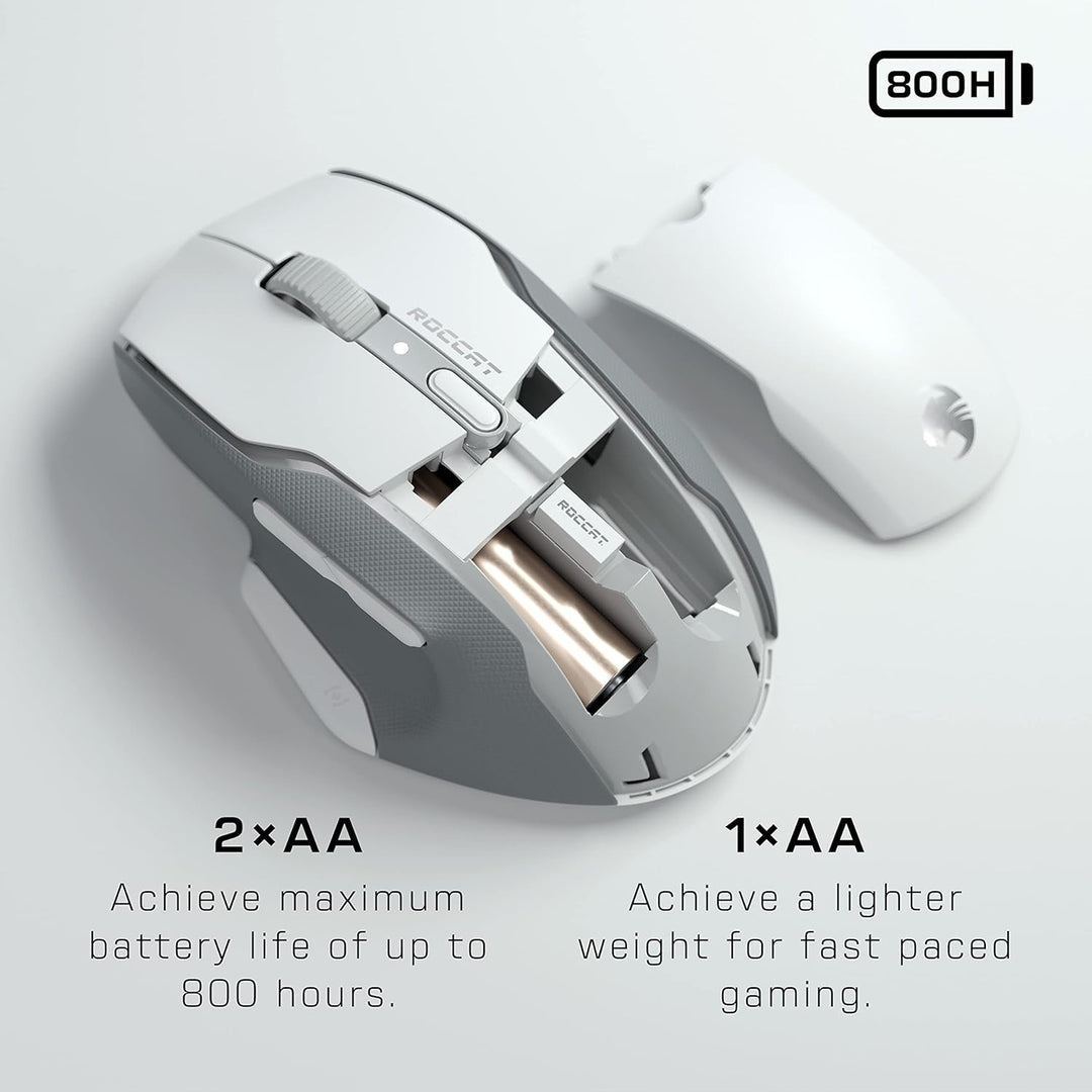 Roccat Kone Air – Kabellose Gaming-Maus mit 800 Stunden Akkulaufzeit, 19.000 DPI Optical-Sensor, dop
