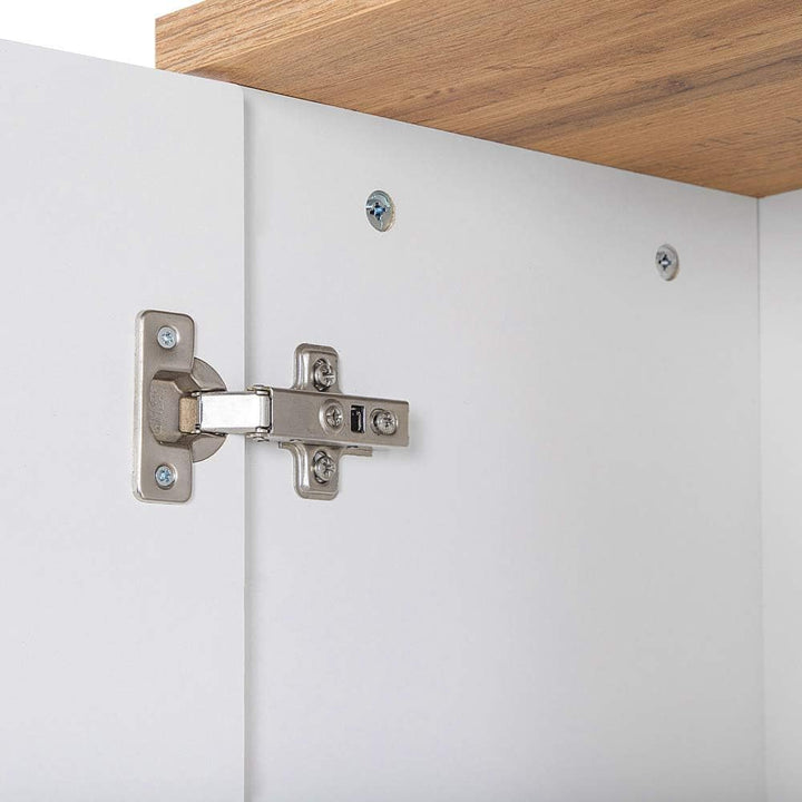 Lomadox Badezimmer Hängeschrank Hochglanz weiss mit Wotaneiche, 1 Tür, 1 EInlegeboden, B/H/T: 35/70/