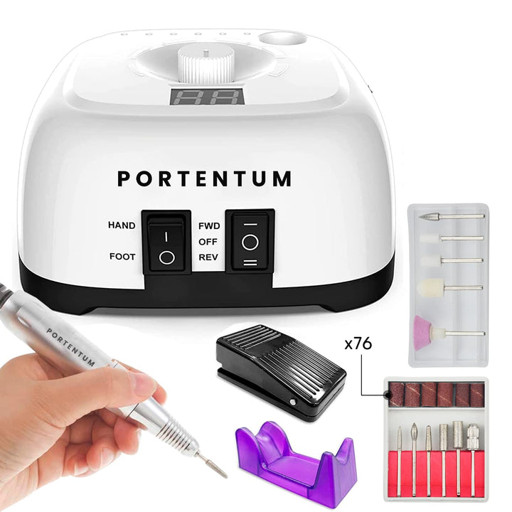 PORTENTUM Professionelle Nagelfräse, 35000 U/min, elektrisches Maniküre- und Pediküre-Set, 16 Elemen