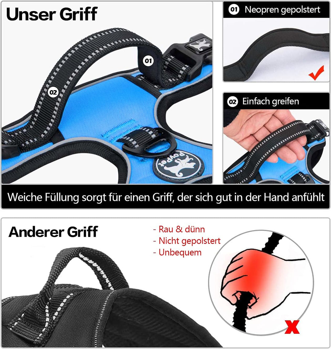 PoyPet Keine Pull Hundegeschirr Front Reflektierende Pet Weste für Hunde mit Einfache Kontrolle Grif