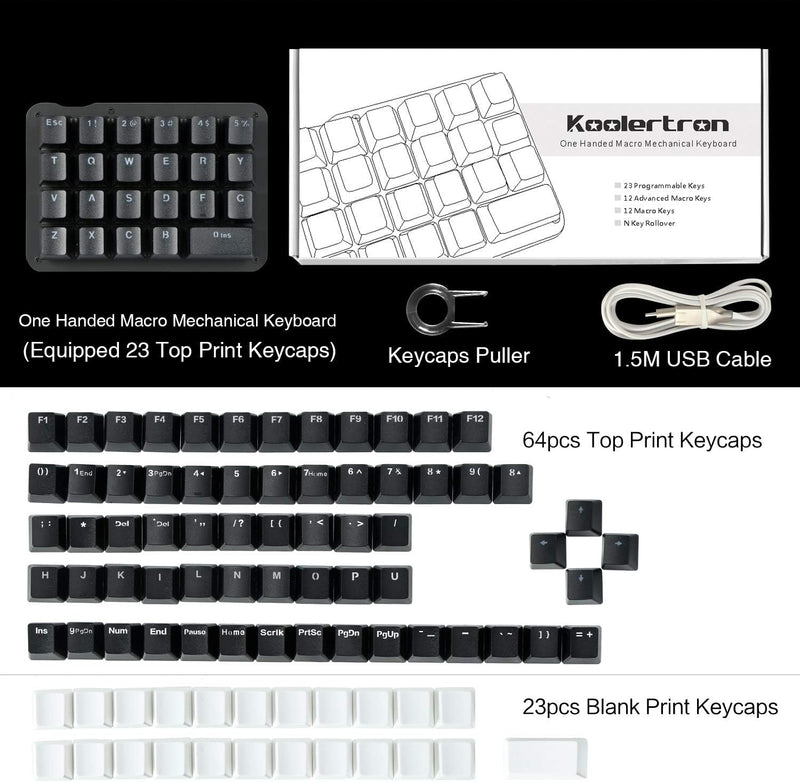 Koolertron Einhand Mini Tastatur, Mechanische Gaming Tastatur mit 23 Voll Programmierbaren Tasten, G