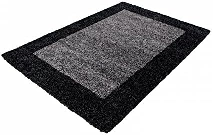 Carpettex Hochflor Teppich Wohnzimmer Shaggy Flokati Teppich Modern Bordüre Design 120 cm Rund Anthr