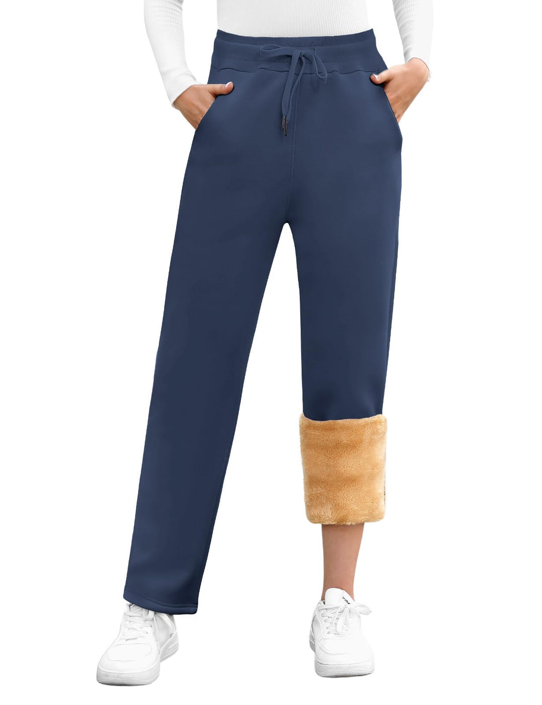 UMIPUBO Gefütterte Jogginghose Damen Warm Fleece Freizeithose Winter Thermo Fleecehose High Waist Sw