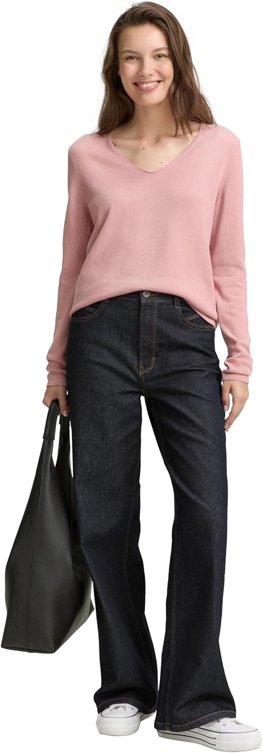 TOM TAILOR Damen Basic Strickpullover mit V-Ausschnitt XXS 11055 - Morning Pink, XXS 11055 - Morning