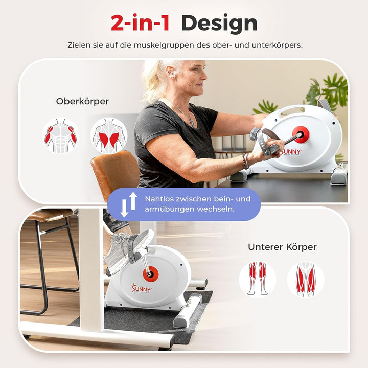 Sunny Health & Fitness Smart-Heimtrainer, Untertisch-Mini-Pedaltrainer mit Doppelfunktion für Senior
