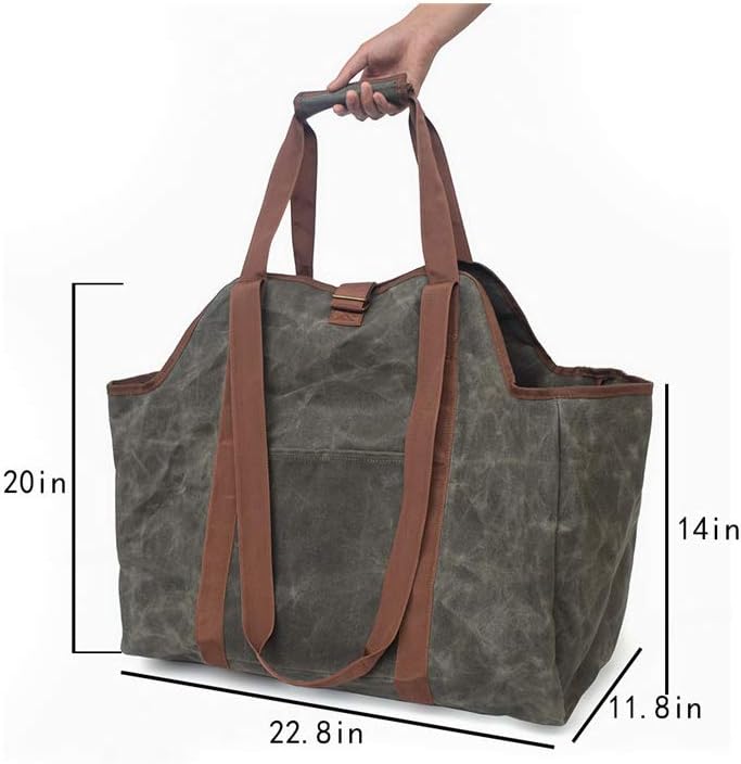 Namvo Waxed Canvas Log Tote Bag, Innen Kamin Brennholz Totes Halter, runde Holzstapel Rack Feuerholz