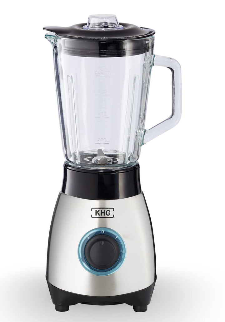 KHG Mini Standmixer 250 Watt mit 0,8 Liter Glasbehälter, Edelstahl | 4-fache 3D Edelstahlklingen, 2