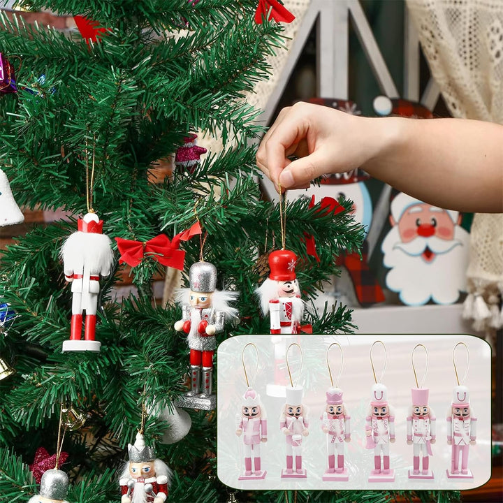 6 Stück 12cm Rosa Weihnachten Nussknacker Figur Klein,Holz Nussknacker Soldat Traditionelle Weihnach