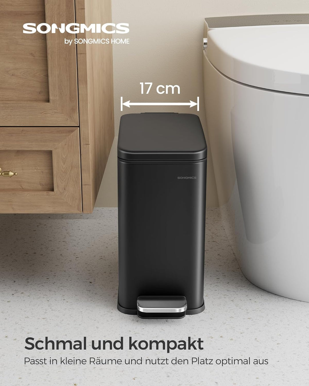 SONGMICS Kosmetikeimer, 10 Liter, Mülleimer Bad, mit Deckel, Tretmülleimer, Abfalleimer klein, schma