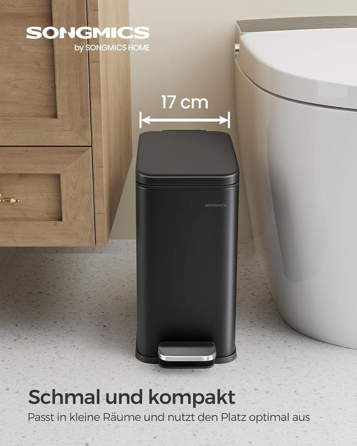 SONGMICS Kosmetikeimer, 10 Liter, Mülleimer Bad, mit Deckel, Tretmülleimer, Abfalleimer klein, schma