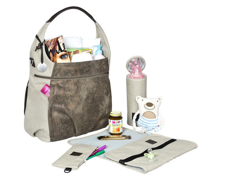 LÄSSIG Baby Wickeltasche Babytasche Stylische Tasche inkl. Wickelzubehör/Casual Hobo Bag olive / bei