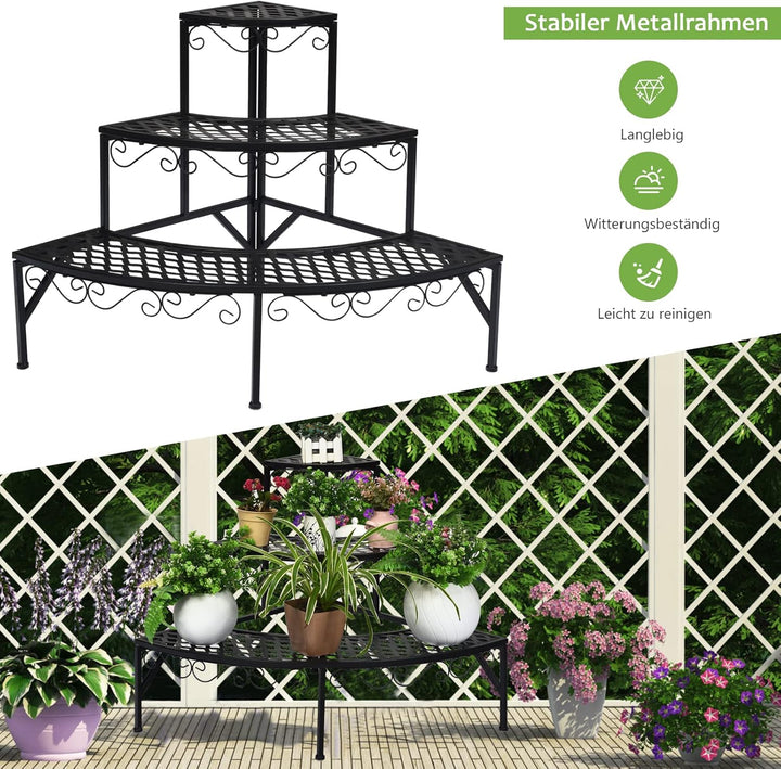 GOPLUS 3 Ebenen Metall Pflanzenständer, Blumentreppe Outdoor, Blumenregal Pflanzentreppe für Garten