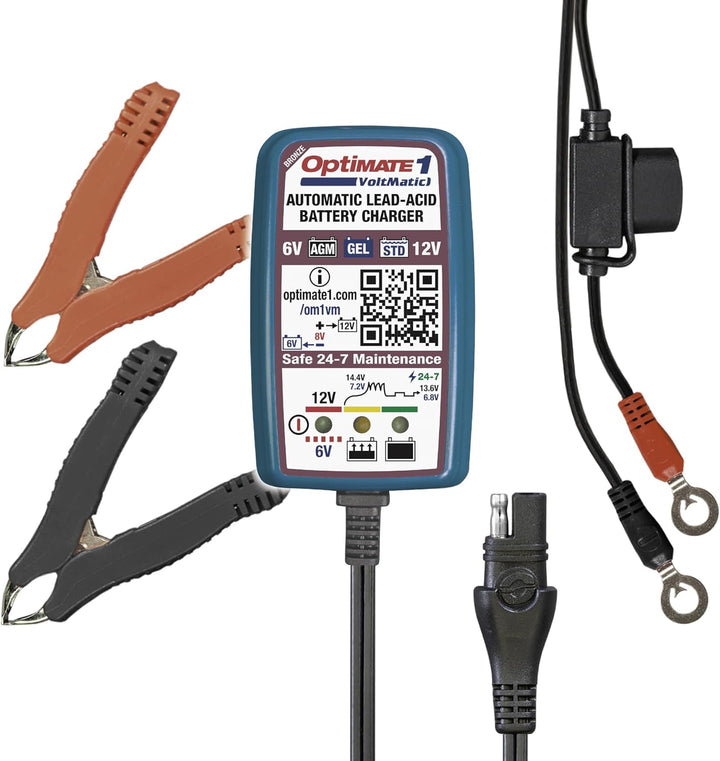 TecMate Optimate 1 VoltMatic, TM-400a, 4-stufiges 6V / 12V 0.6A Batterieladegerät und -wartung