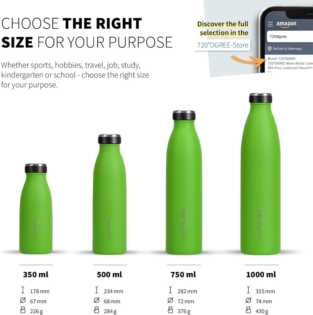 720°DGREE Edelstahl Trinkflasche “milkyBottle” - 1L - BPA-Frei, Auslaufsicher, Kohlensäure geeignet