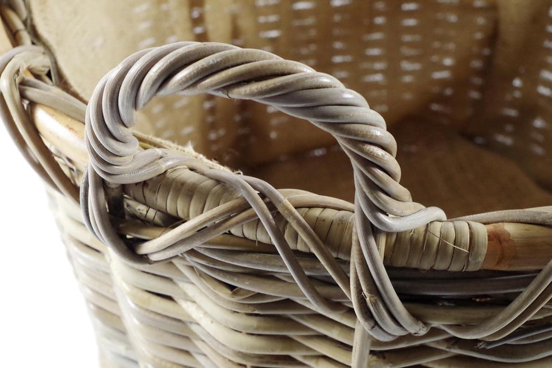 Kobolo Kaminkorb Holzkorb für Kaminholz rund Kubu grey-antique - aus Rattan mit Griffen und herausne