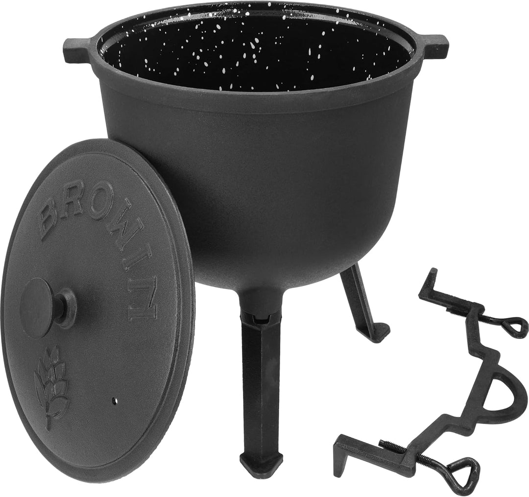 BROWIN® Gusseiserner Jagdkessel 330517 | 10 Liter | 42 cm Höhe | mit Griffen 35 cm Breite | Emaillie