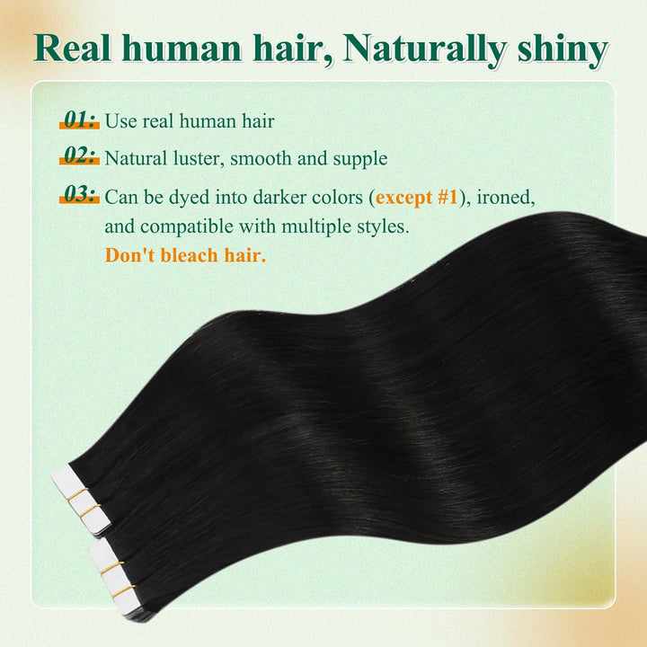 Easyouth Remy Tape in Echthaar Extensions Tape in Haarverlaengerung Schwarz Glatt Tape Extensions Ec