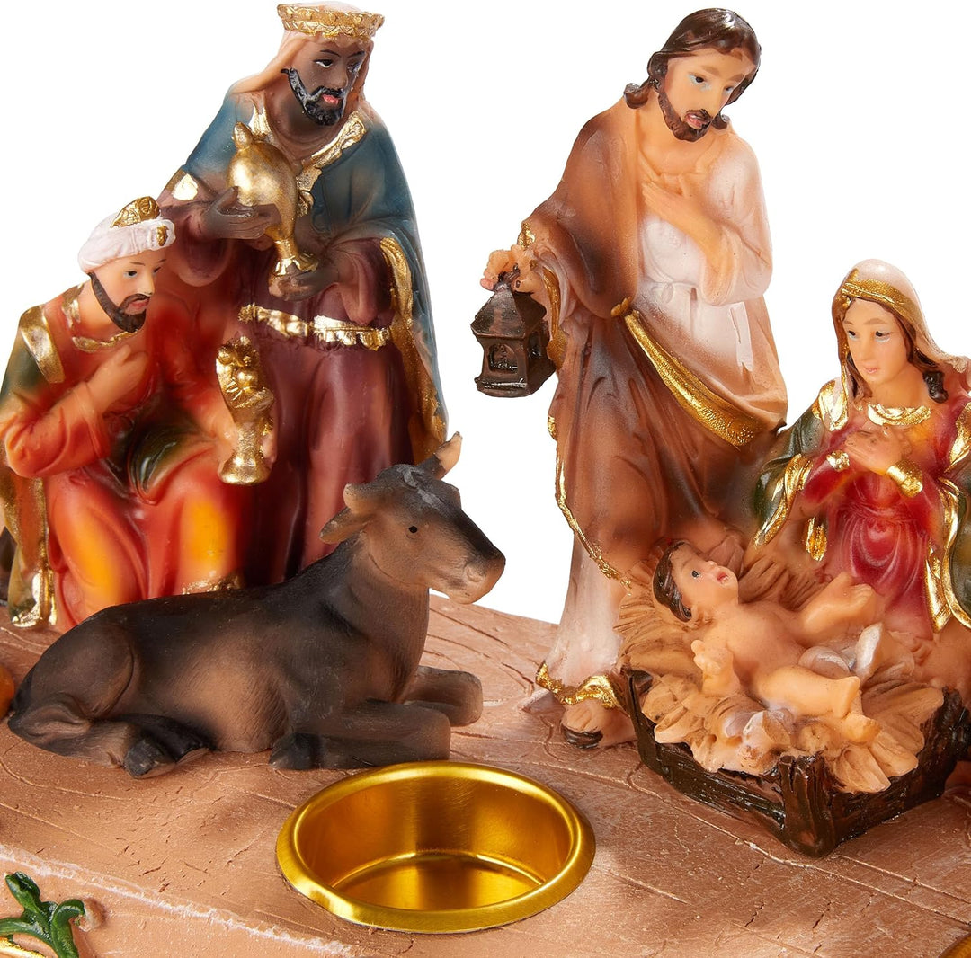 BRUBAKER Krippenfigur Kerzenhalter - Weihnachtskrippe für Kerzen mit 3 cm Ø - 29 cm Tischkrippe Weih
