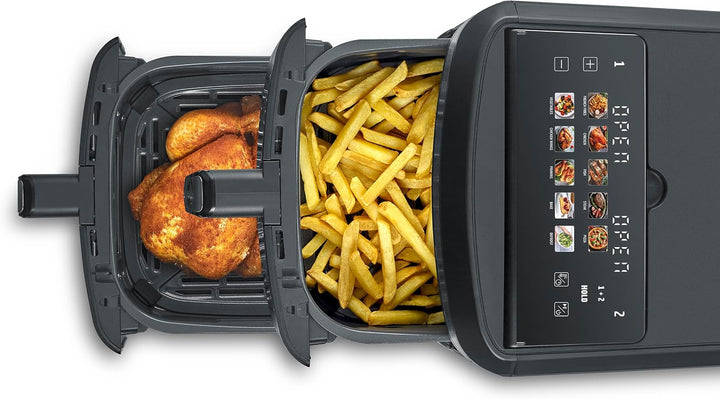 CASO AirFry Duo Tower, Doppel-Heissluftfritteuse, AirFryer, 12,4L (2x 6,2 L) vertikal, individuell e