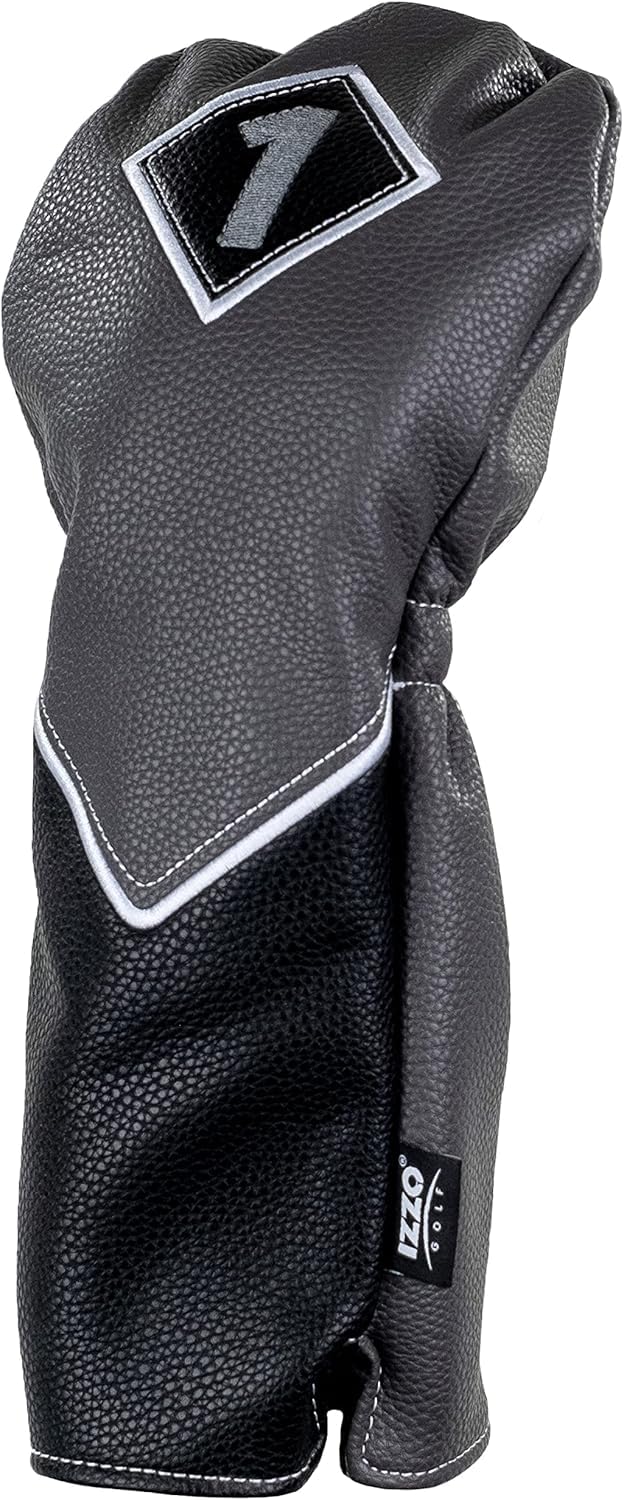 IZZO Golf Premium Driver Schlägerhaube grau/schwarz – strapazierfähiges PU-Leder Golfschlägerhaube