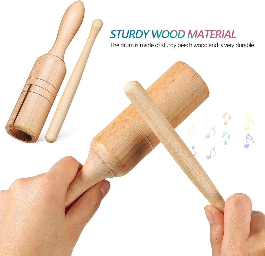 Vaguelly 2 Sätze Holz Orff Instrument Percussion Blöcke und Handtrommel mit Holzschlägeln Rhythmus H