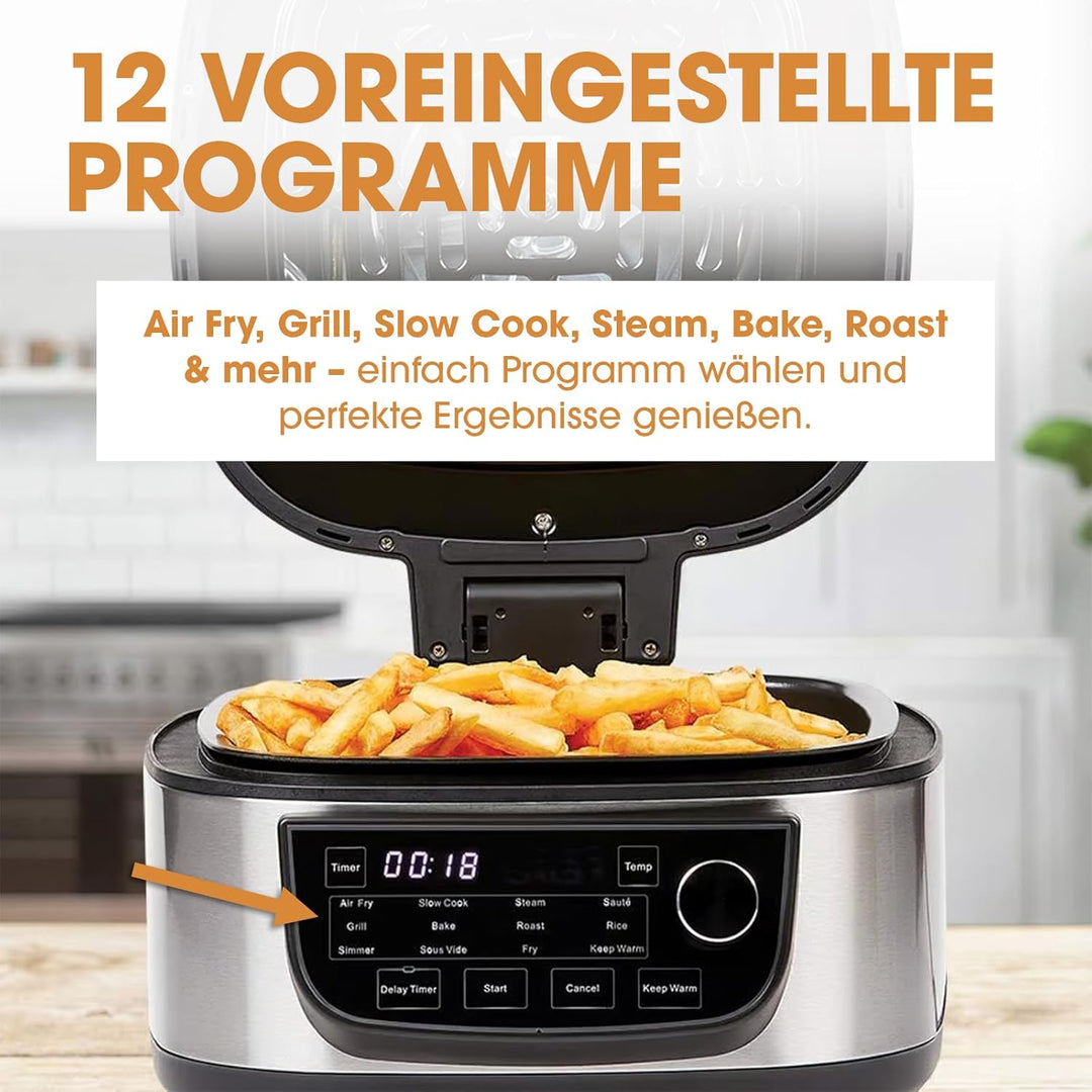 Mediashop PowerXL Multicooker – 12-in-1 Kocher mit Air Fryer Funktion – zum Braten, Kochen, Frittier
