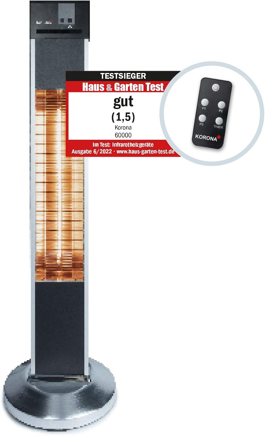 Korona 60000 Standheizstrahler Outdoor | Elektrisch | Für Terrasse, Balkon und Garten | Carbon-Heize