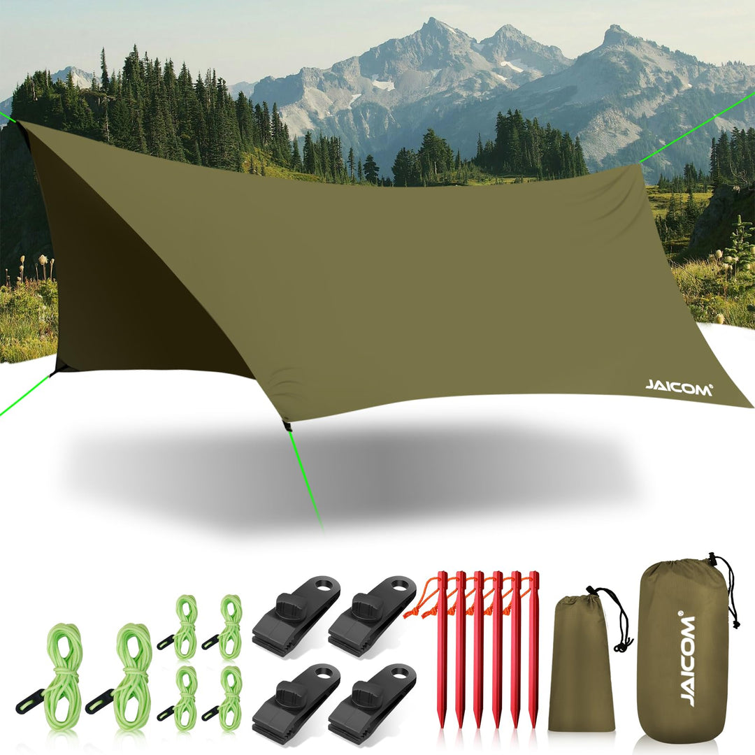 JAICOM Tarp Wasserdicht, 3.6x2.9m Ultraleicht Camping Zeltplane, Anti-UV Sonnen Regen Schutz Schnee,