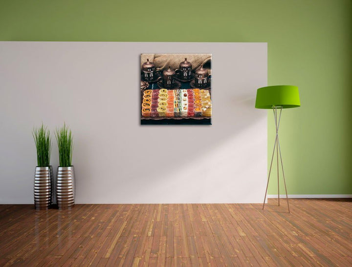Pixxprint traditionelle türkische Desserts als Leinwandbild/Grösse: 70x70 cm/Wandbild/Kunstdruck/fer