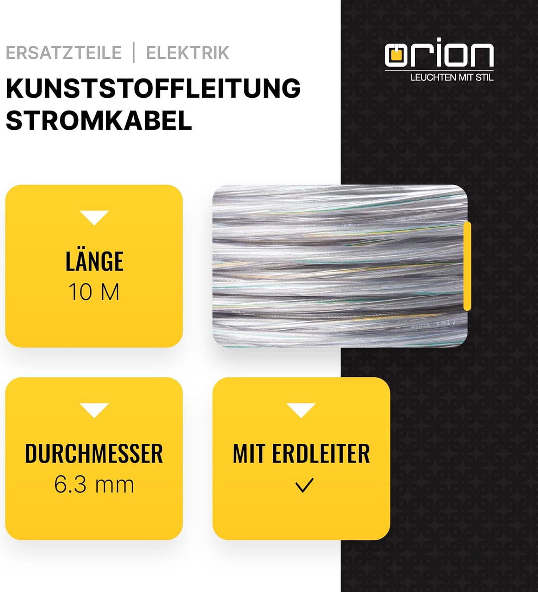 Kabel, 10 m, 3-adrig, (3 x 0,75 mm²) - Kunststoffleitung für die Verlängerung von Leuchten, Lampen,