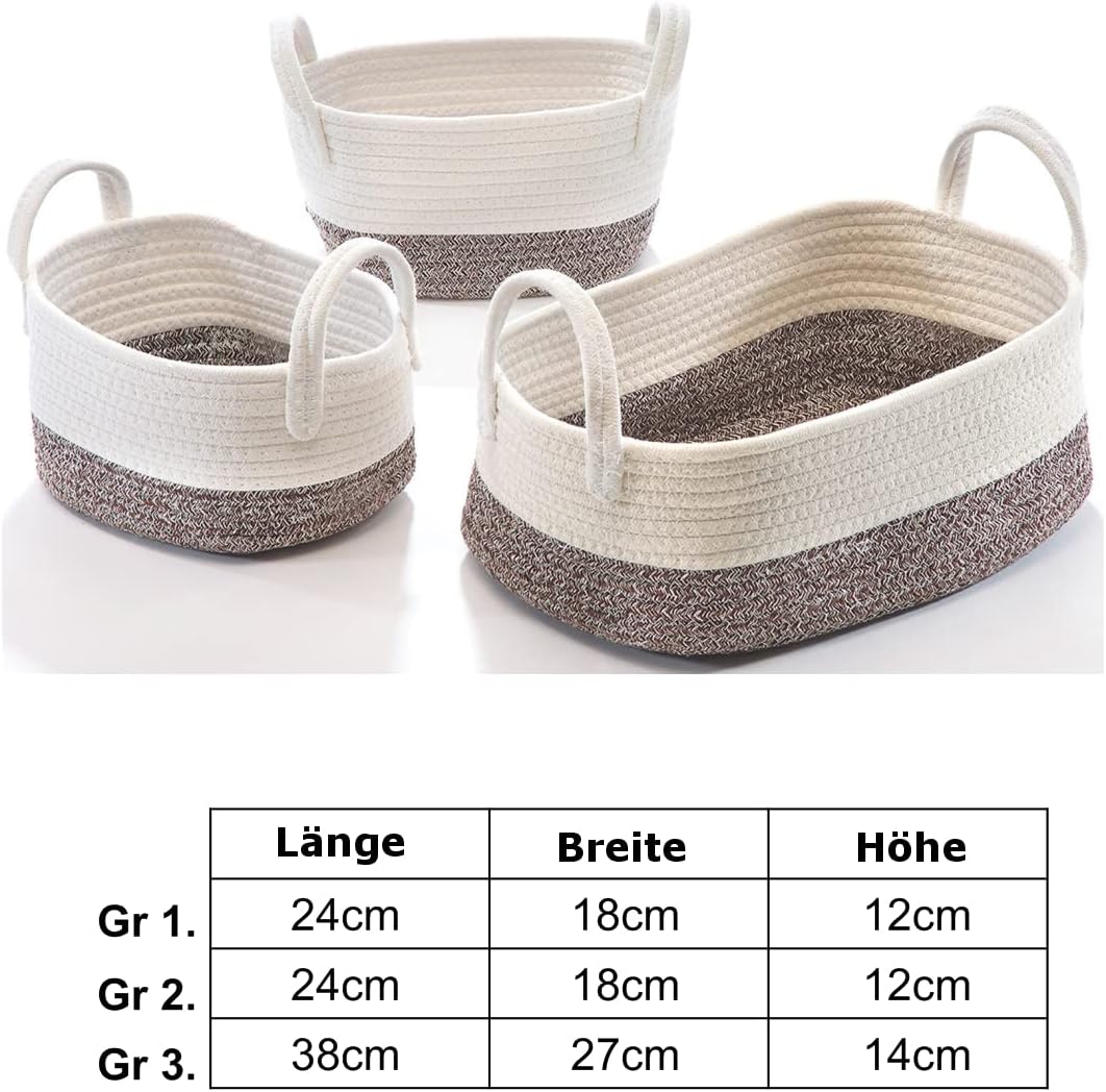 Kobolo Baumwollkorb Aufbewahrungskorb Baumwolle oval weiss beige mit Griffen 3 Grössen