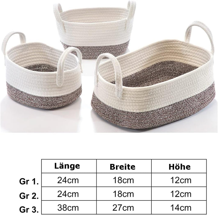 Kobolo Baumwollkorb Aufbewahrungskorb Baumwolle oval weiss beige mit Griffen 3 Grössen