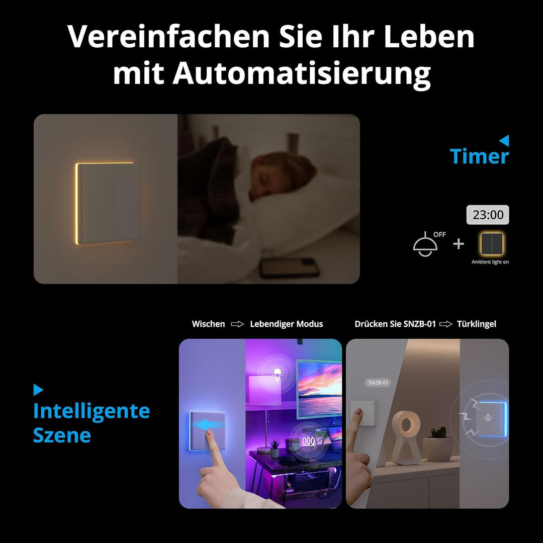 SONOFF T5 2 Gang WiFi Smart Touch Lichtschalter, 2 Wege Wireless Wandlichtschalter, Full Touch Schal