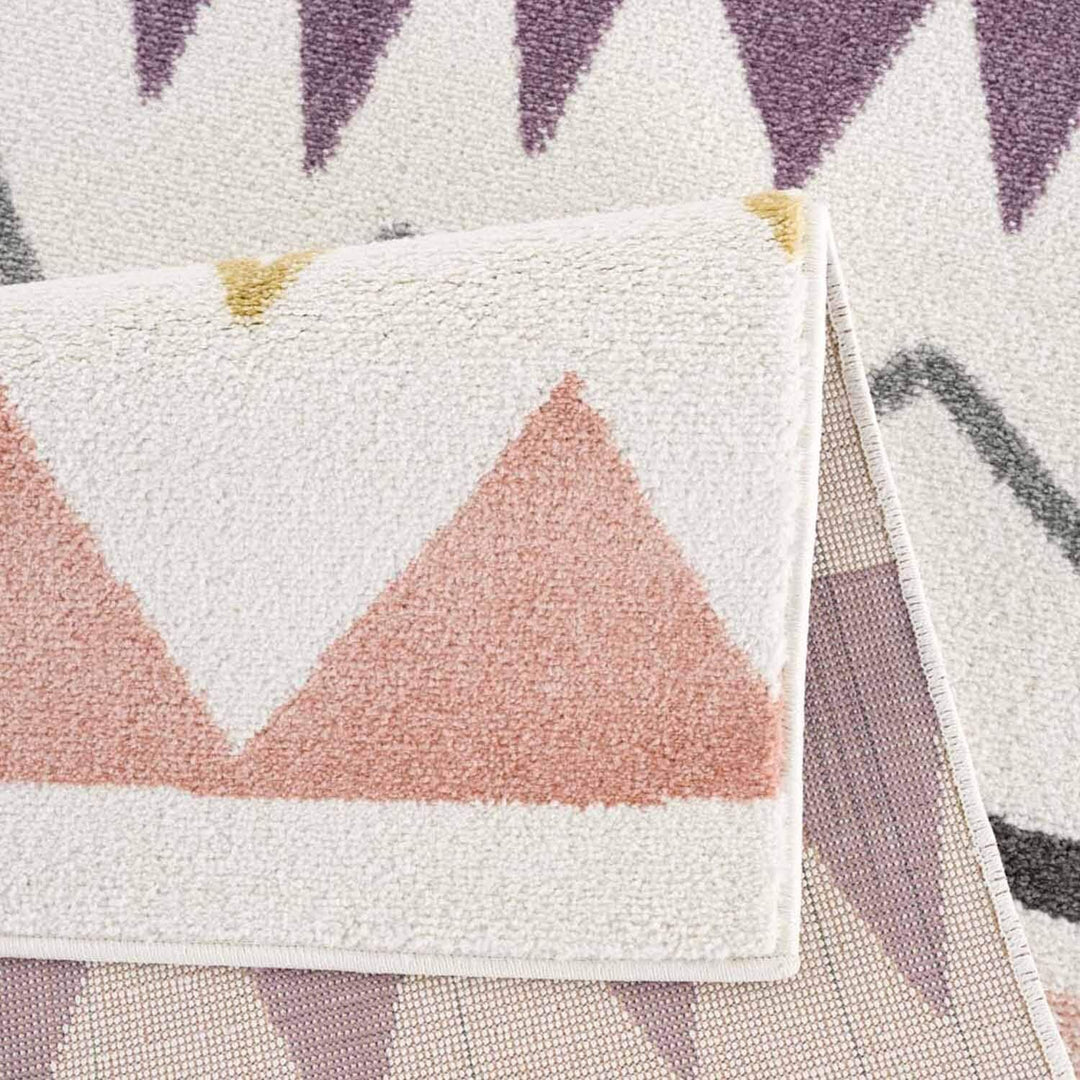carpet city Kinderteppich Läufer - Zickzack-Motiv 80x150 cm Creme Rosa - Kinderzimmer Teppich Modern