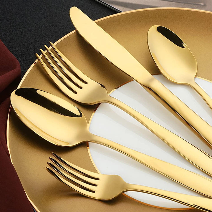 Besteckset für 6 Personen, Edelstahl Essbesteck Set 30 teilig, Besteckset mit Messer Gabel Löffel, G