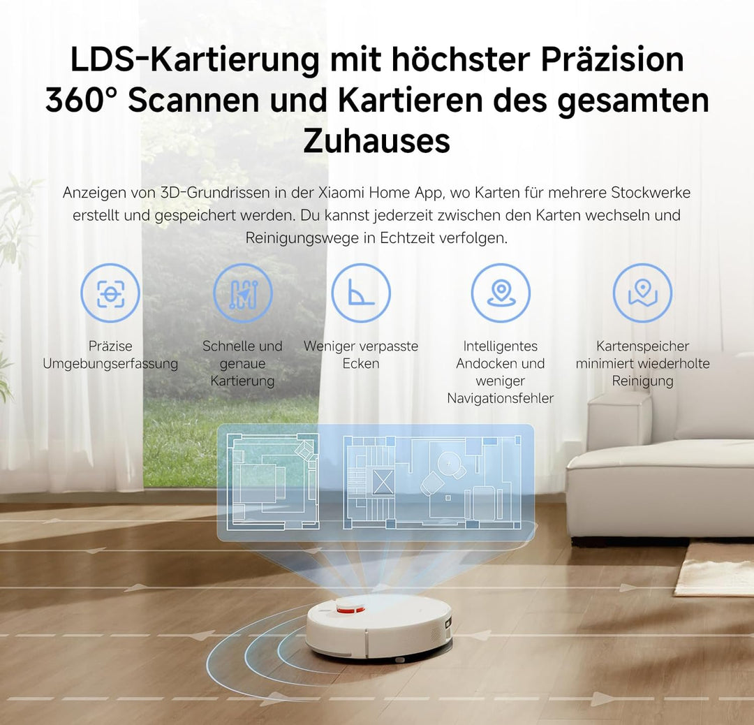 XIAOMI Saugroboter Mit Wischfunktion H40,10000Pa Saugkraftsaugroboter,Mit LDS-Laser-Navigation Staub