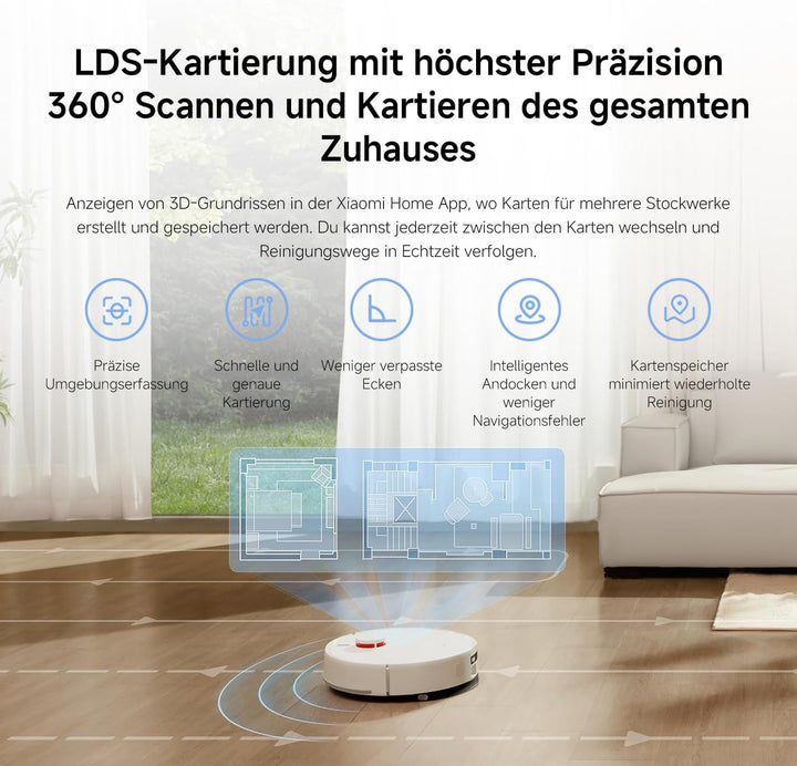 XIAOMI Saugroboter Mit Wischfunktion H40,10000Pa Saugkraftsaugroboter,Mit LDS-Laser-Navigation Staub