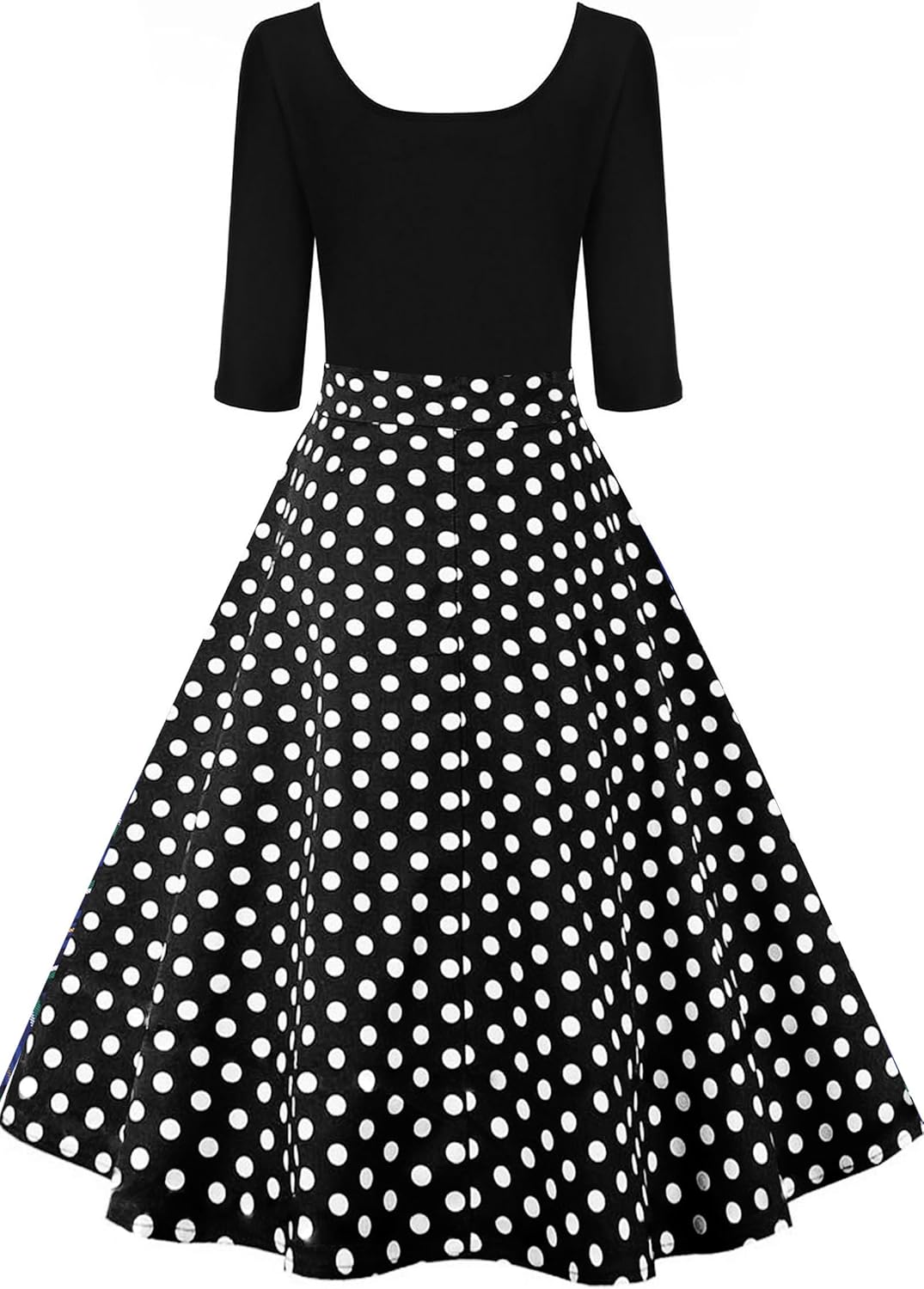 AXOE Damen A-Linie Kleid 60er Jahre Rockabilly 3/4 Ärmel Scharz/Gepunketes L, Scharz/Gepunketes L
