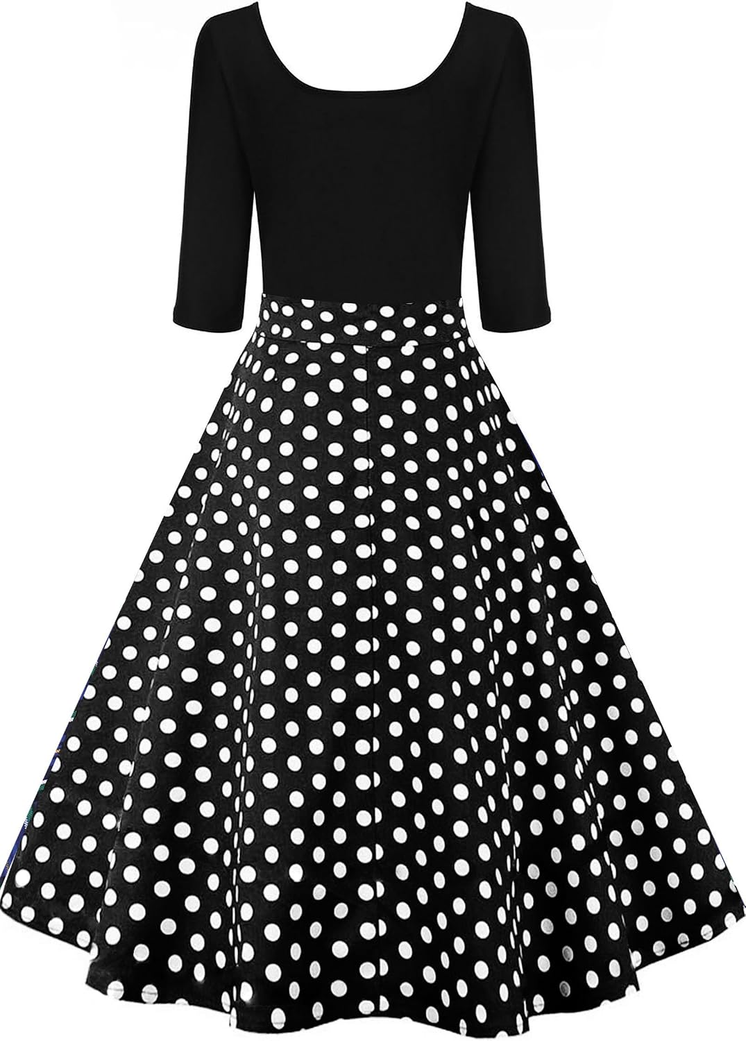 AXOE Damen A-Linie Kleid 60er Jahre Rockabilly 3/4 Ärmel Scharz/Gepunketes L, Scharz/Gepunketes L