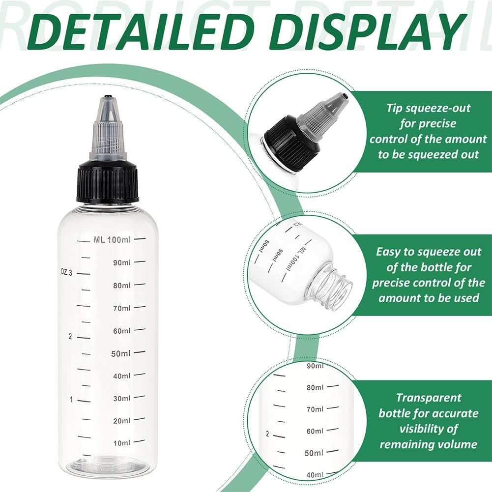 BENECREAT 10PCS 100ml Transparente Plastik Quetschflaschen Mit Schuppen Und Schwarzer Twist Kappe Gr