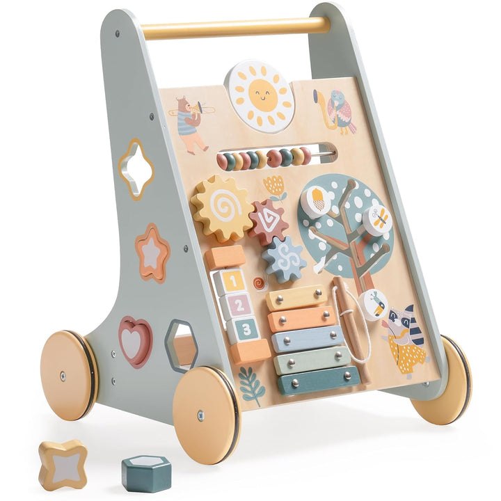 ROBUD Lauflernwagen Holz,Baby Lauflernhilfe mit gummierten Holzrädern,Baby Walker,kognitive Entwickl