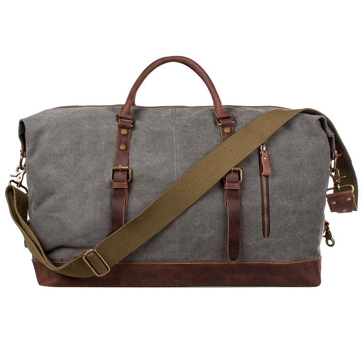 S-ZONE Reisetasche 52-55L Vintage Canvas Crazy Horse Leder Trim Unisex Handgepäck Weekender Tasche S
