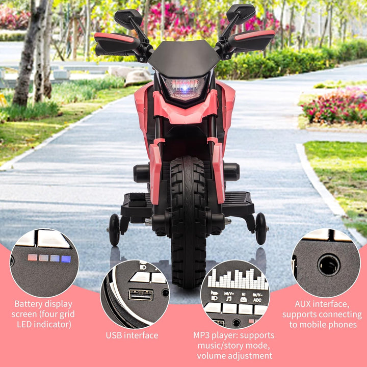 6V Elektro Motorrad Kinder, Kindermotorrad Mit 3 Geschwindigkeiten, Stützrädern, Max 6 Km/h, Bis Zu