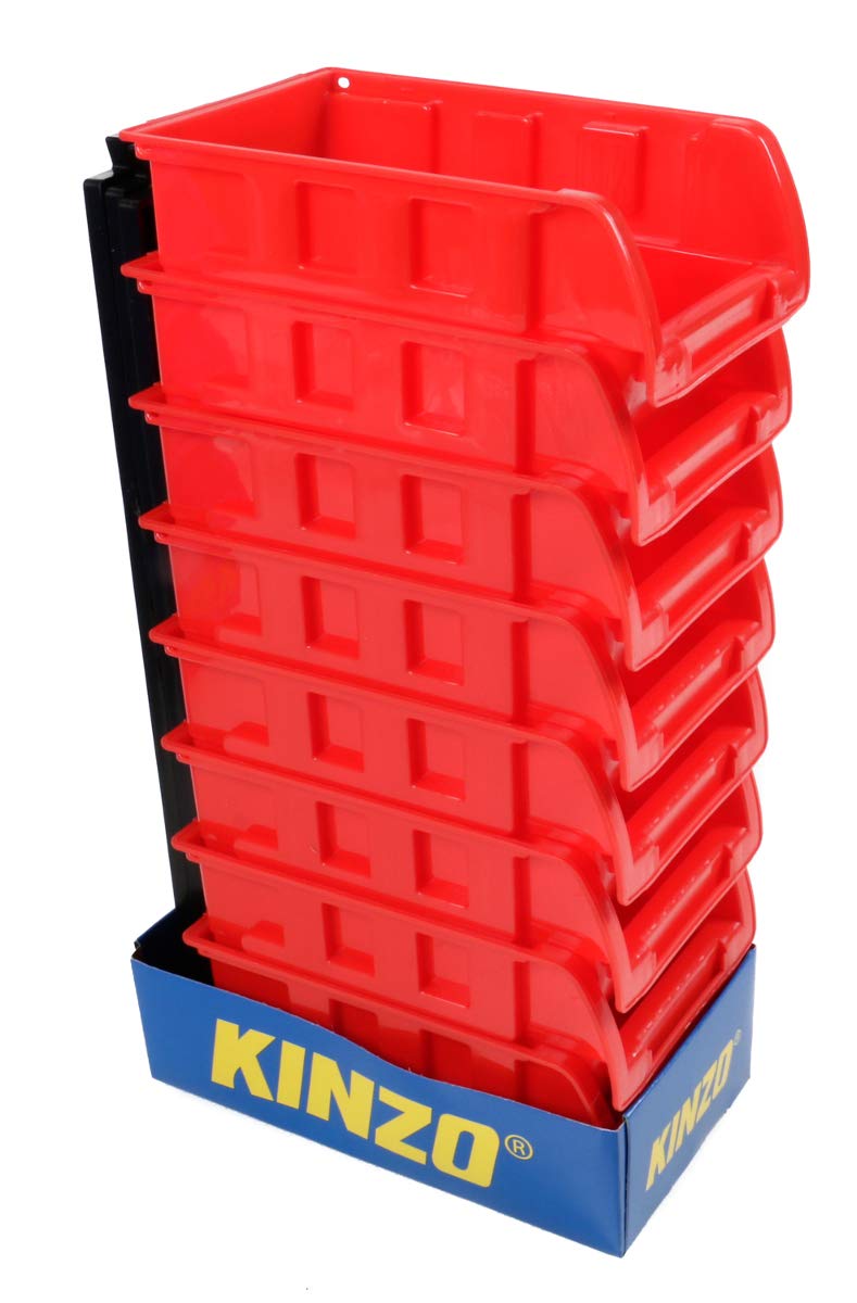 8 Stapelboxen mit Aufhängeschiene von Kinzo Storage, Kunststoff, ca. 10 x 16 cm pro Box, rot