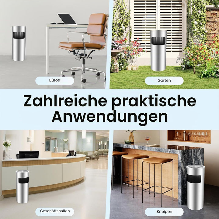 2-in-1 Standaschenbecher für draussen Mülleimer mit Aschenbecher 60,5 x 24,5 cm 30 L Grau,Wasserdich