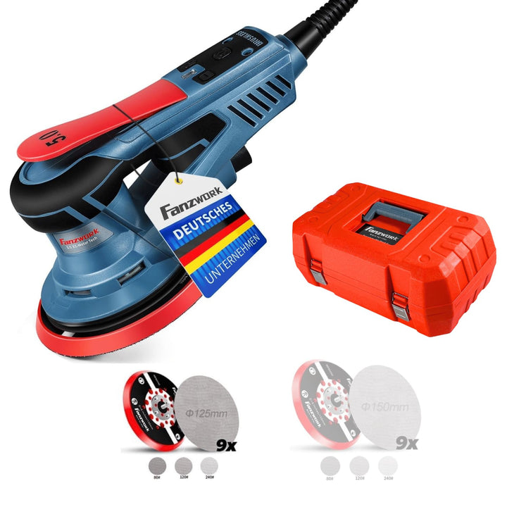 FANZWORK Bürstenloser Exzenterschleifer HG0024,mit 125mm/150mm Schleifteller,5mm Schleifhub, 7-Stufi