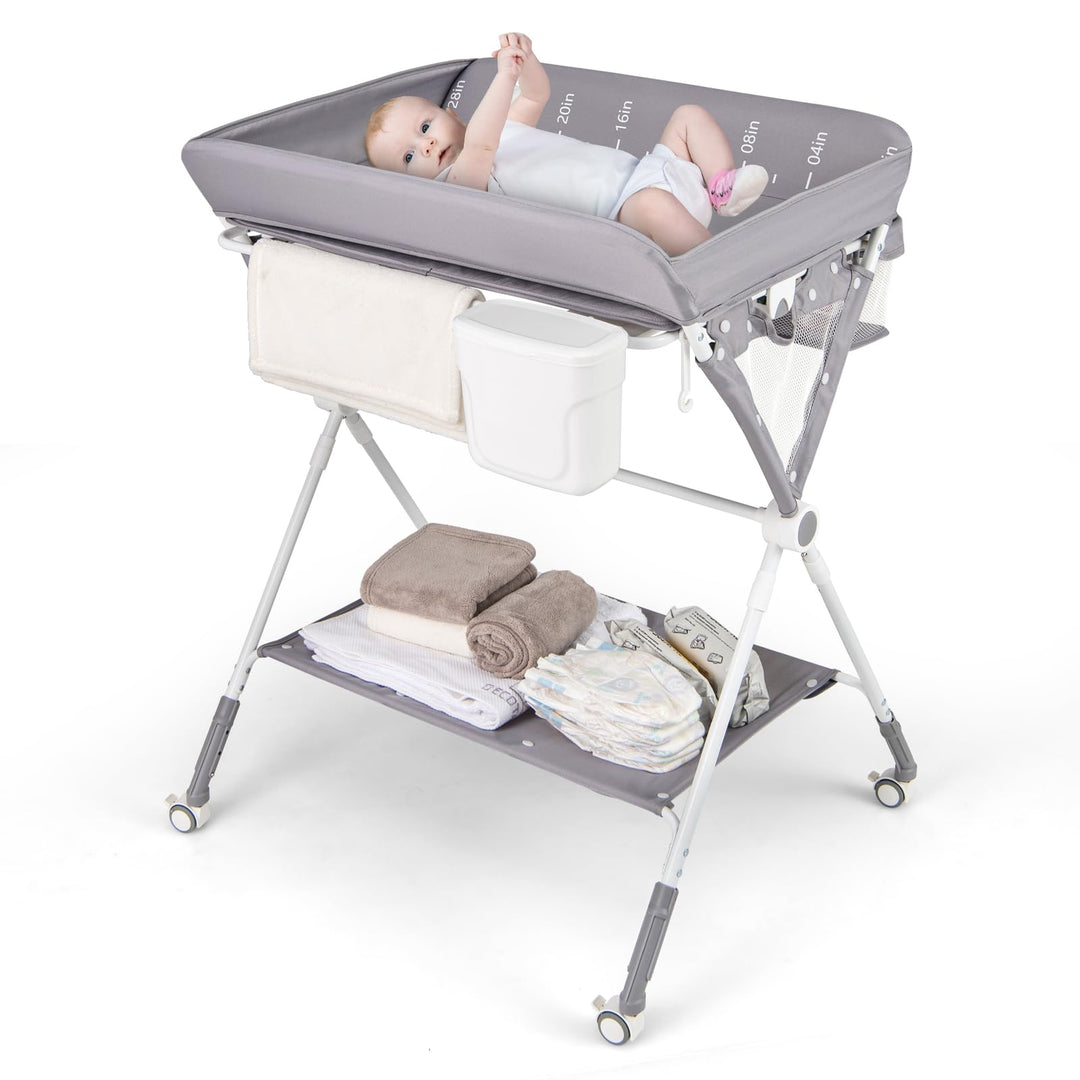 DREAMADE Wickeltisch Klappbar, Tragbare Wickelstation Baby mit Wasserbecken, Aufbewahrungskorb, Sich