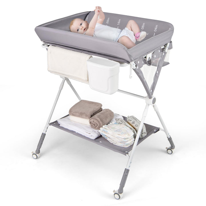 DREAMADE Wickeltisch Klappbar, Tragbare Wickelstation Baby mit Wasserbecken, Aufbewahrungskorb, Sich