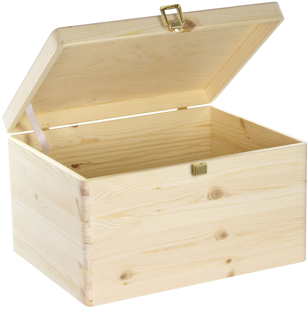 LAUBLUST Holzkiste mit Deckel &amp; Schloss - 40x30x24cm, Natur - Aufbewahrungskiste | Erinnerungsbox, F